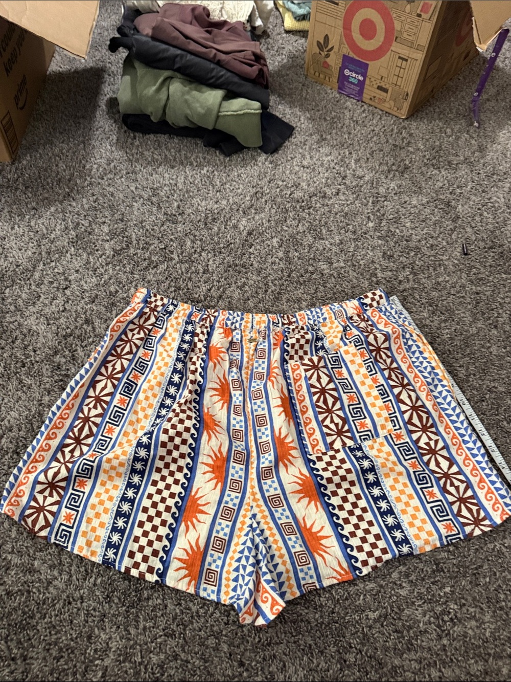 Rip Curl Printed Drawstring Shorts XL Boho Geometric Sun Print